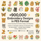 900,000+ Embroidery Designs: PES Files for Brother & Baby Lock (Instant Download)